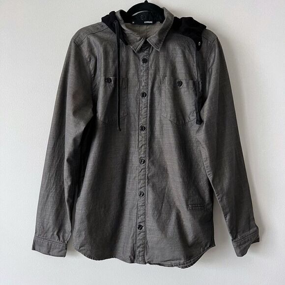 Comune Men's Hoodie Top Size M Gray Detachable Hood Button Down - Picture 1 of 6